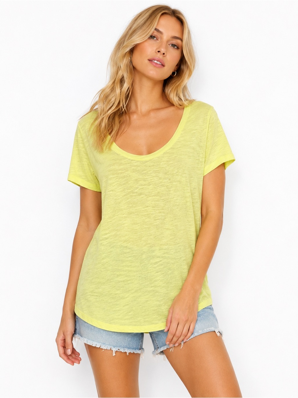 Pink by Victorias Secret Size Medium Light Yellow Scoop Neck‎ Women's Tee